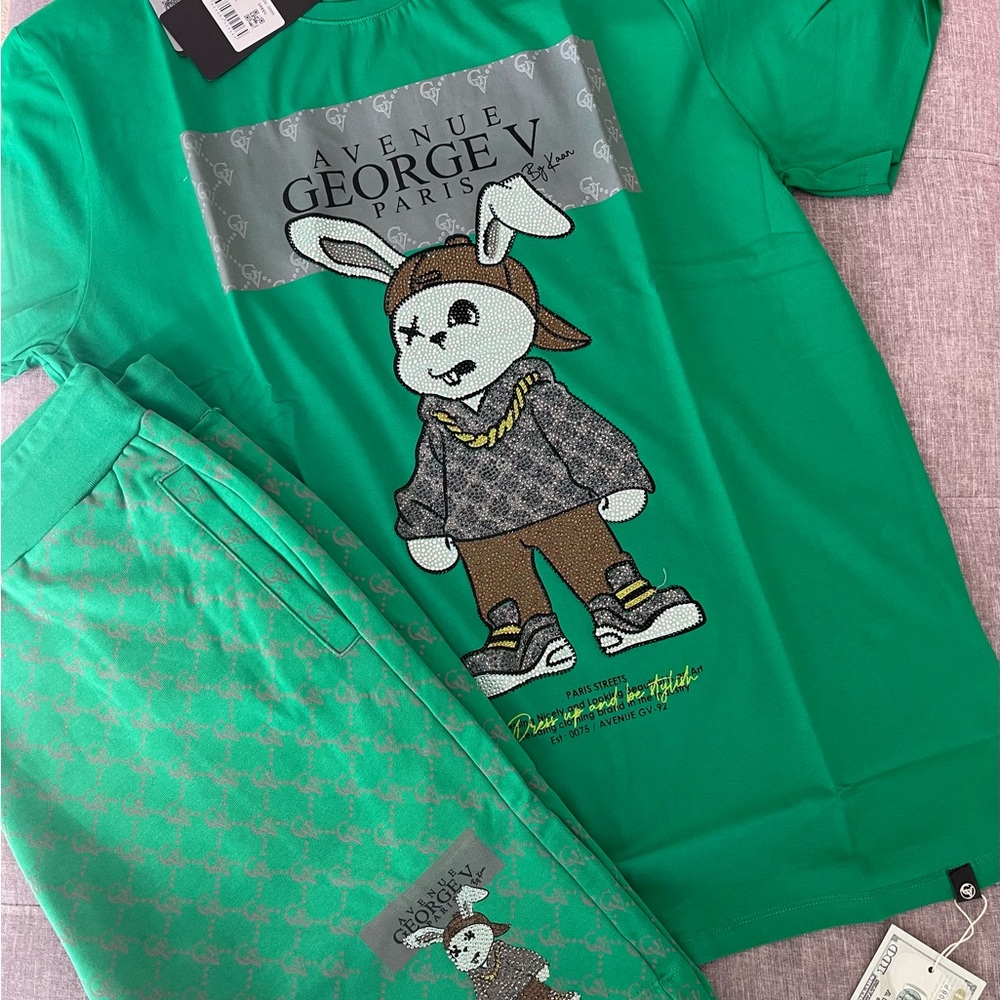 Avenue George V Paris Short Set Men's 2 piece set short sleeve  Rhinestone XL - Picture 4 of 10